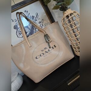 Coach Horse And Carriage Beige Logo Tote Bag